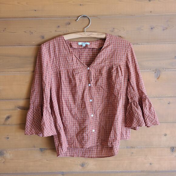Madewell Veranda Bell Sleeve Button Front Blouse Boho Cottagecore XS Top Shirt - Picture 2 of 5